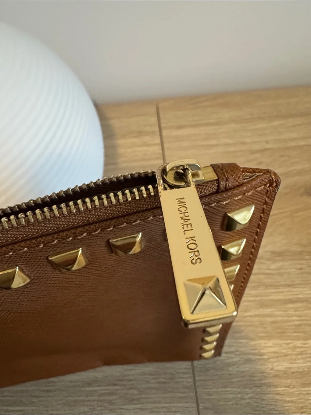 NWOT Michael Kors Chestnut Leather Studded Wristlet